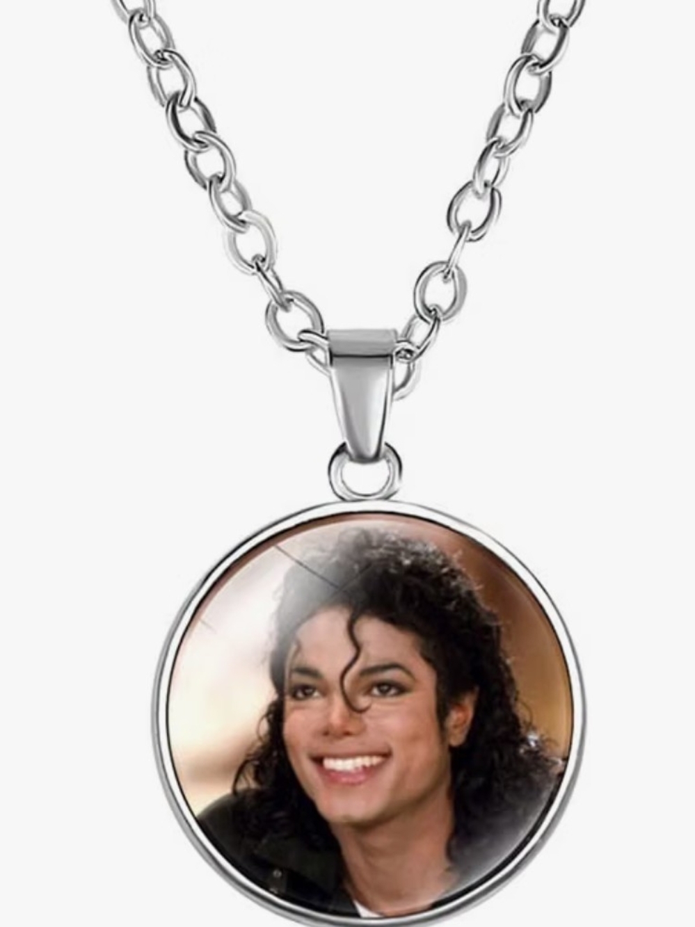Michael Jackson Silver-tone Round Photo Pendant Necklace